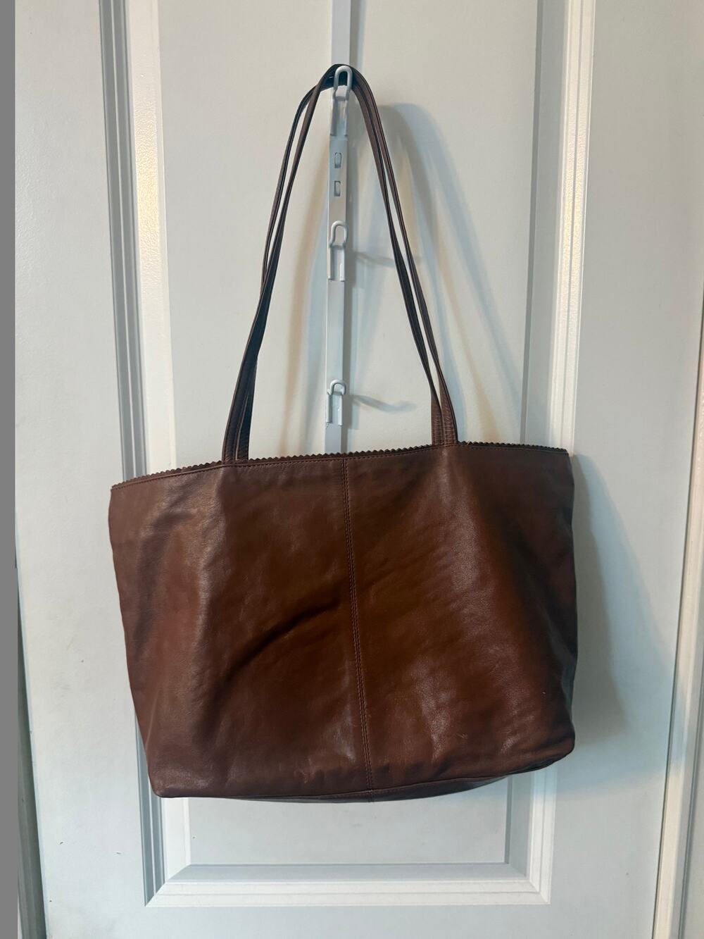 Latico Cognac Brown Genuine Leather Tote Floral Lining Shoulder Bag